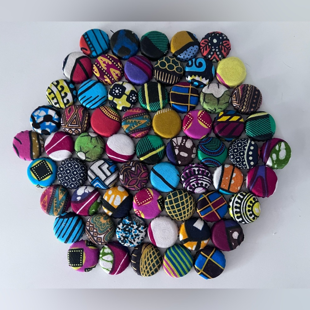 Bottle Cap Hand Crafted Trivet Multicolor Fabric 10” D  NEW